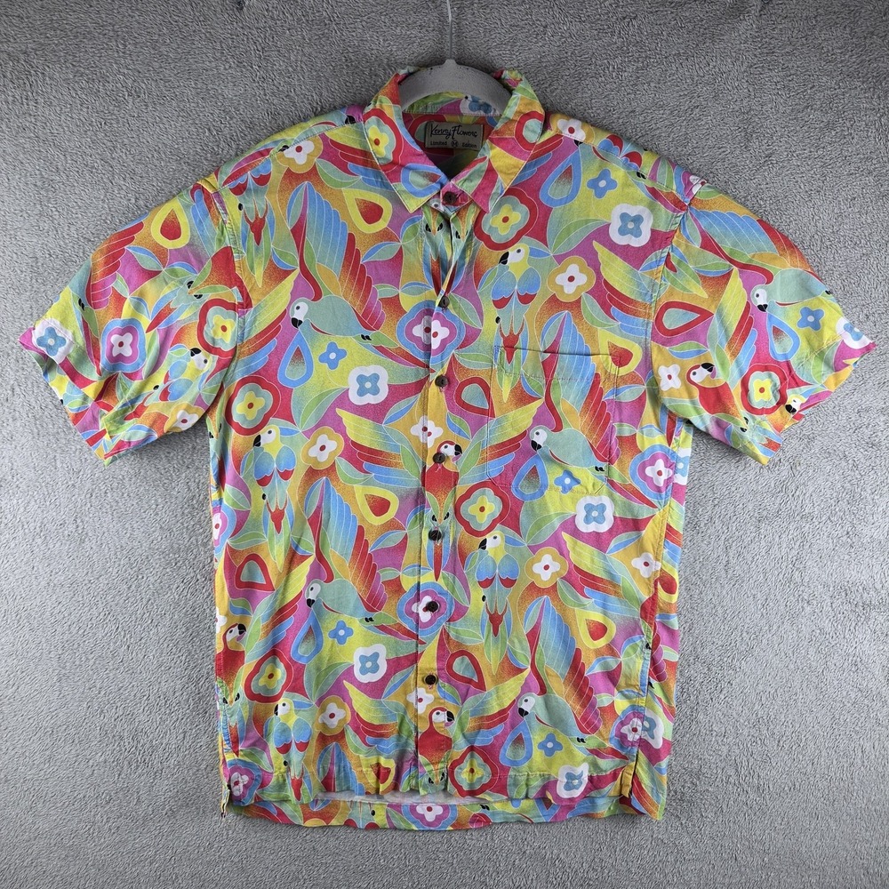 Kenny Flowers Limited Edition Parrot Of the Caribbean Rayon Shirt Mens Medium